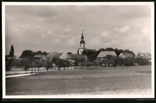 Fotografie Brück & Sohn Meissen, Ansicht Lenz, Partie im Ort mit Blick auf die Wohnhäuser und Kirche