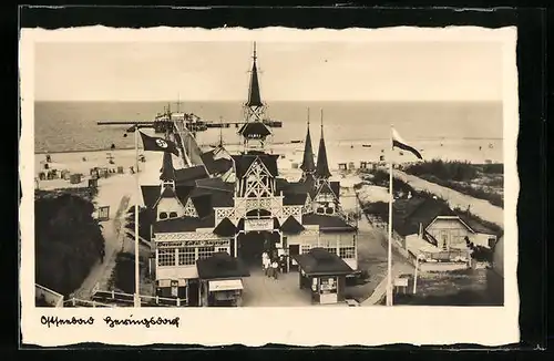 AK Heringsdorf, Cafe-Restaurant Seebrücke mit Umgebung und Seeblick