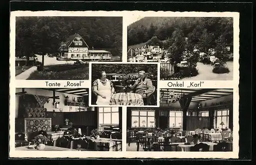 AK Oberpöbel über Schmiedeberg /Bez. Dresden, Gasthaus Putzmühle, Innenansichten, Tante Rosel und Onkel Karl