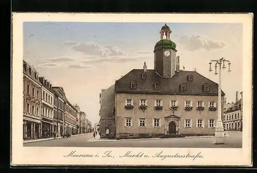 AK Meerane i. Sa., Markt und Augustusstrasse