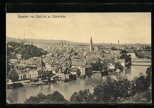 AK Kempten, Teilansicht von Süd-Ost mit Illerbrücke