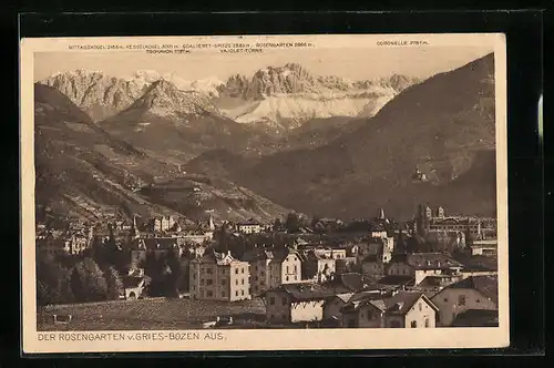 AK Gries-Bozen, Blick zum Rosengarten, Ortsansicht aus der Vogelschau