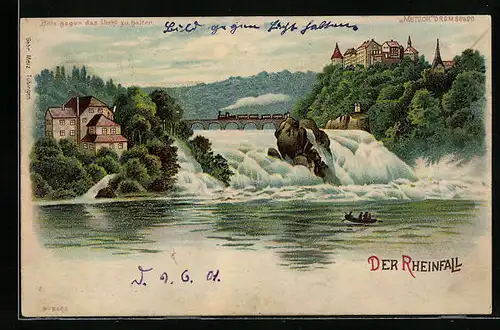 Lithographie Rheinfall und Schloss, Halt gegen das Licht: Mondschein