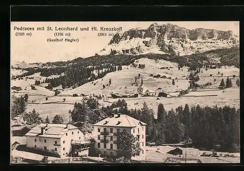 AK Pedraces mit St. Leonhard und Hl. Kreuzkofl, Blick auf das Hotel