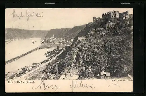 AK St. Goar, Blick auf die Ruine Rheinfels