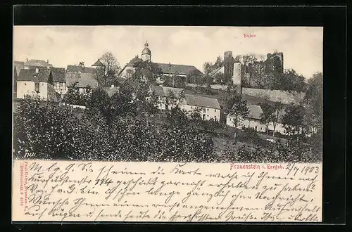 AK Frauenstein i. Erzgeb., Häuserpartie mit Ruine