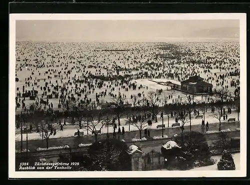 AK Zürich, Zürichseegefrörne im Jahr 1929, betrachtet von der Tonhalle