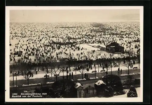 AK Zürich, Zürichseegefrörne im Jahr 1929, Ausblick von der Tonhalle