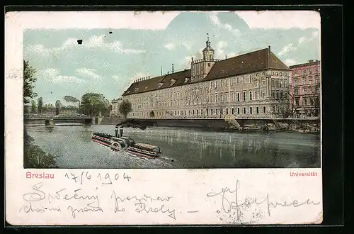 AK Breslau, Universität mit Dampfer