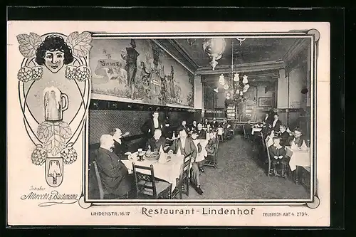 AK Berlin, Restaurant-Lindenhof, Lindenstrasse 16-17, Innenansicht