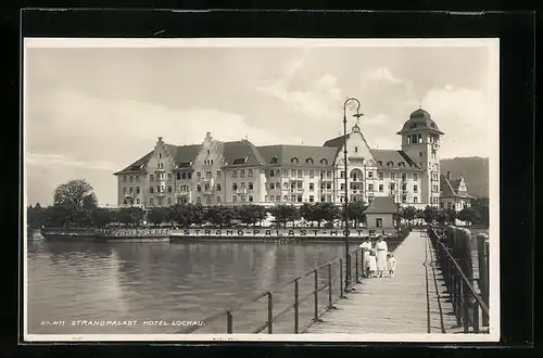 AK Lochau, Blick von der Brücke zum Strand-Palast-Hotel