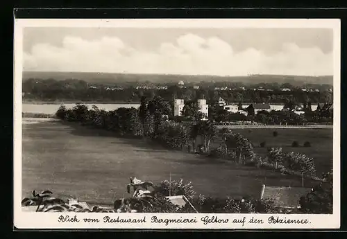 AK Geltow, Blick vom Restaurant Bergmeierei auf Ort und Petziensee