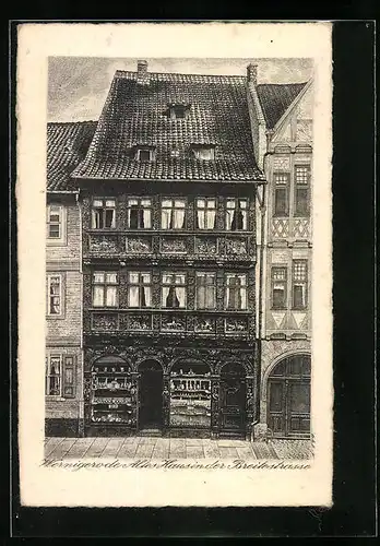 Künstler-AK Wernigerode, Altes Haus in der Breitestrasse mit Geschäft