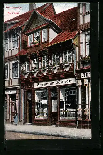 AK Wernigerode, Altes Haus mit Geschäft Hermann Hauer