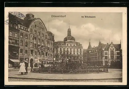 AK Düsseldorf, Strassenbahn am Wilhelmsplatz