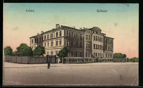 AK Libau, Zollamtsgebäude und Strasse