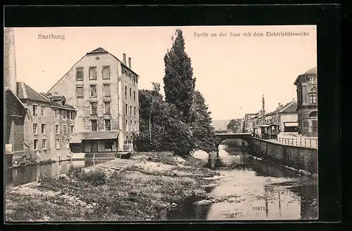 AK Saarburg, Partie an der Saar mit dem Elektrizitätswerke