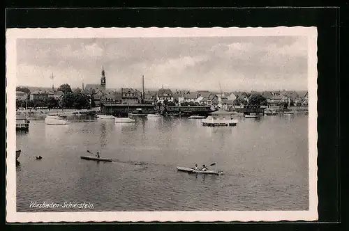 AK Wiesbaden-Schierstein, Teilansicht vom Wasser aus