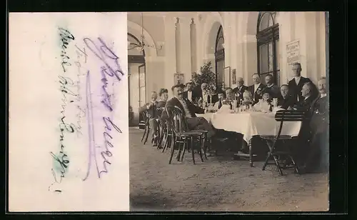 Foto-AK Bürgermeister Carl Lueger bei einem Dinner, original Autograph