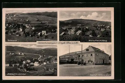 AK Unterstützengrün /Erzgeb., Teilansicht, Blick auf Kuhberg und Hundshübel, Gasthof Goldener Löwe