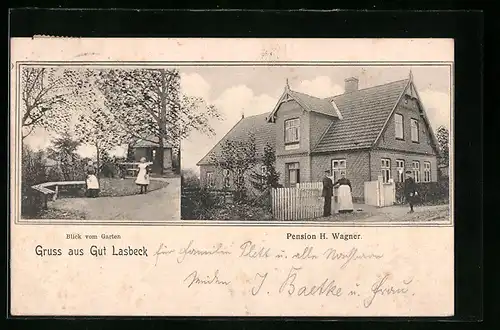 AK Lasbek, Gut Lasbek, Pension H. Wagner, Blick vom Garten