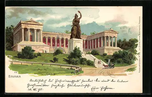 Künstler-AK München, Bavaria mit Ruhmeshalle