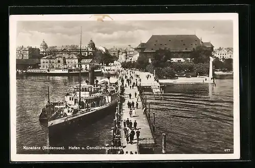 AK Konstanz /Bodensee, Hafen und Conciliumsgebäude