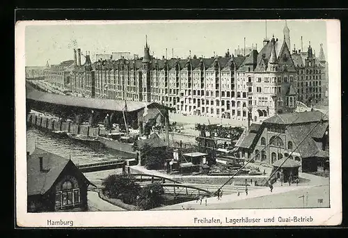 AK Hamburg, Freihafen, Lagerhäuser und Quai-Betrieb