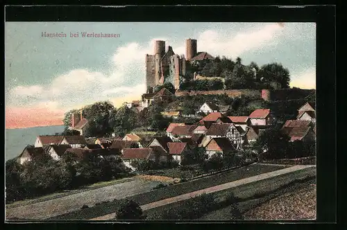 AK Hanstein, Ortspanorama mit Burgruine