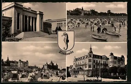 AK Zinnowitz / Usedom, Gebäudeansichte, Strand