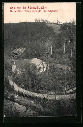 AK Weistropp, Schiebocksmühle aus der Vogelschau