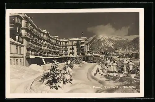 AK Davos, Grandhotel und Belvédère im Schnee