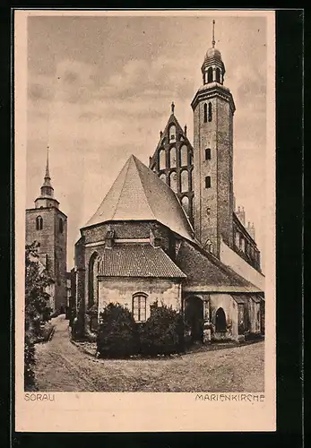 AK Sorau, Ortspartie mit Marienkirche