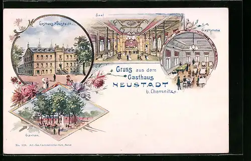 Künstler-AK Hamburg-Neustadt, Gasthaus Neustadt mit Garten und Gaststube