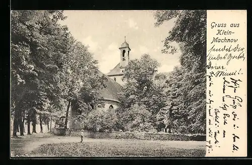 AK Klein-Machnow, Kirche hinter Bäumen