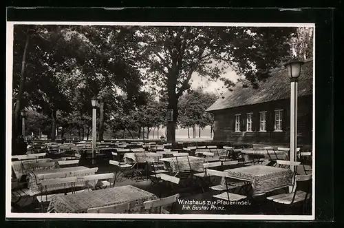 AK Berlin-Wannsee, Gasthaus zur Pfaueninsel, Gartenterrasse