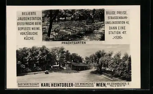 AK Wien, Gasthaus zur Windmühle von Karl Heintobler in der Steinbruchstrasse 9