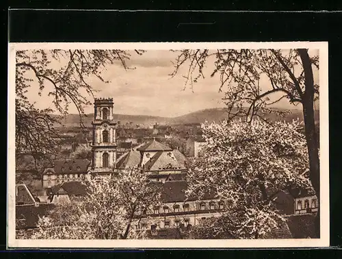 AK Saarbrücken, Ortspartie bei Baumblüte, Ganzsache WHW Winterhilfswerk 1934-35