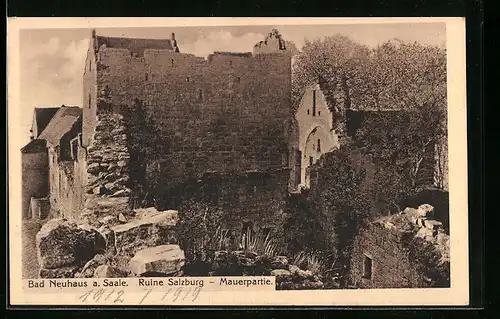 AK Bad Neuhaus / Saale, Mauerpartie an der Ruine Salzburg