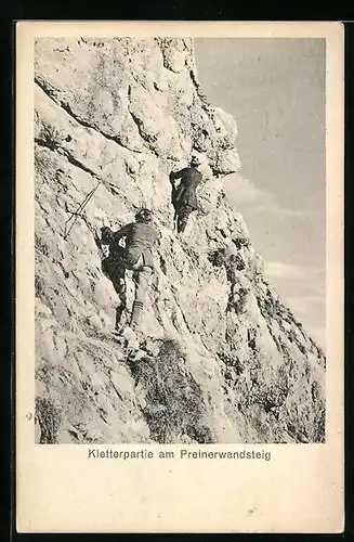 AK Bergsteiger bei einer Kletterpartie am Preinerwandsteig
