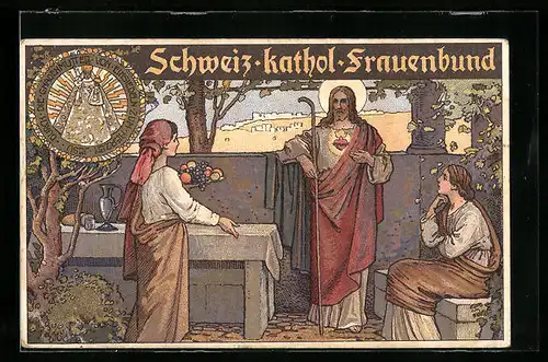 Künstler-AK Christus predigt zwei Frauen, Karte des Schweizer katholischen Frauenbundes