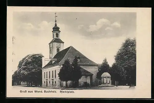 AK Wendisch Buchholz, Marktplatz mit Kirche