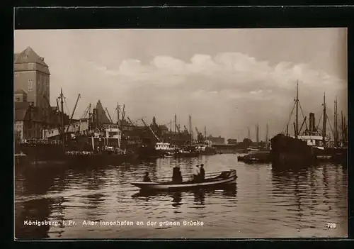 AK Königsberg i. Pr., Alter Innenhafen am der grünen Brücke