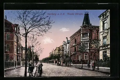 AK Hamburg-Harburg, Passanten in der Haake Strasse