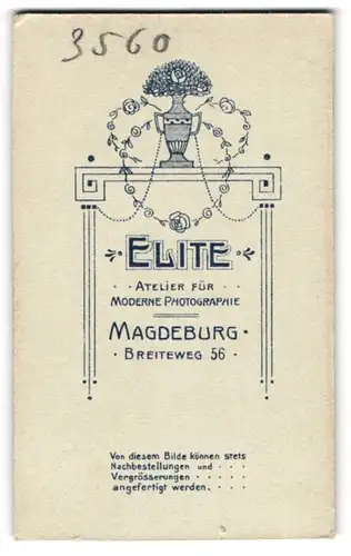 Fotografie Elite, Magdeburg, Breiteweg 56, Amphore mit Blumen und Jugendstil Verzierung