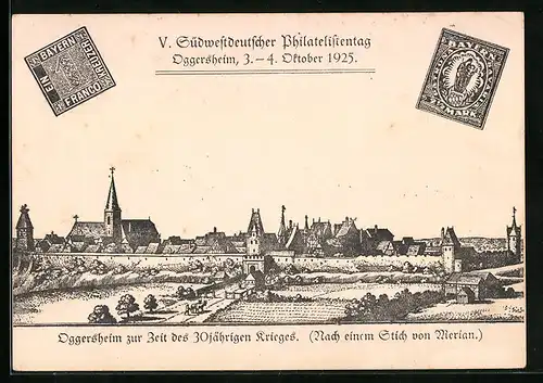 Künstler-AK Ganzsache PP88C7 /01: Oggersheim, V. Südwestdeutscher Philatelistentag 1924, Teilansicht