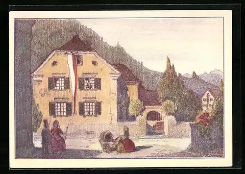 Künstler-AK Bad Ragaz, Kantonales Sängerfest 1930, Doktorhaus