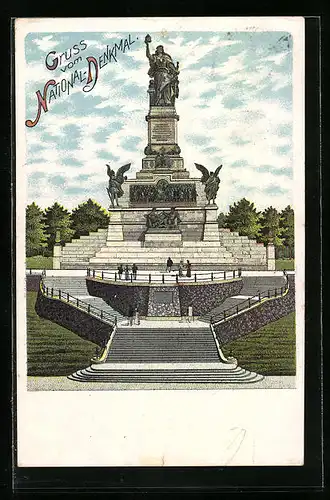 Lithographie National-Denkmal auf dem Niederwald