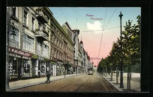 AK Posen, Strassenbahn am Wilhelmplatz vor dem Kgl.Schloss