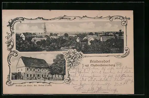 AK Friedersdorf, Gasthof zur Linde, Panorama mit Muldensteinerberg